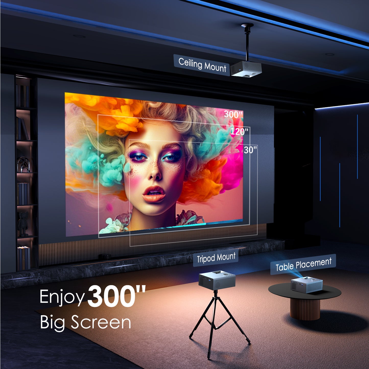 Ownknew Projector 4K with WiFi and Bluetooth Supported, Full HD 1080P Movie Projector for Outdoor Portable