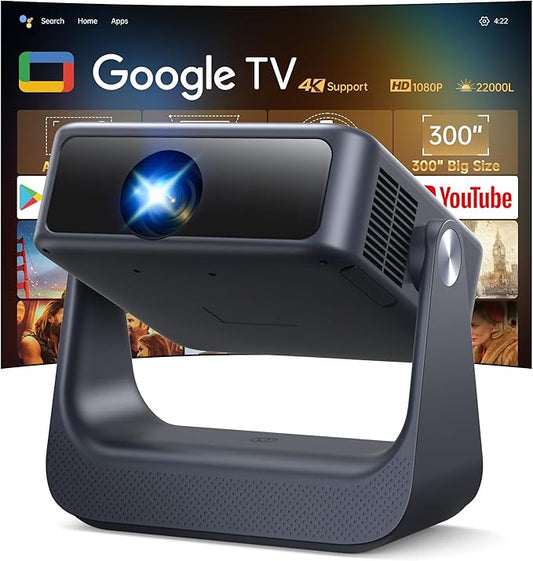 【Buit-in Google TV & Voice Control】H6 Smart Projector with WiFi 6 and Bluetooth, 4K Support Movie Outdoor Projectors Compatible with Netflix/Prime Video/YouTube, Auto Focus Home Proyector 180°Stand