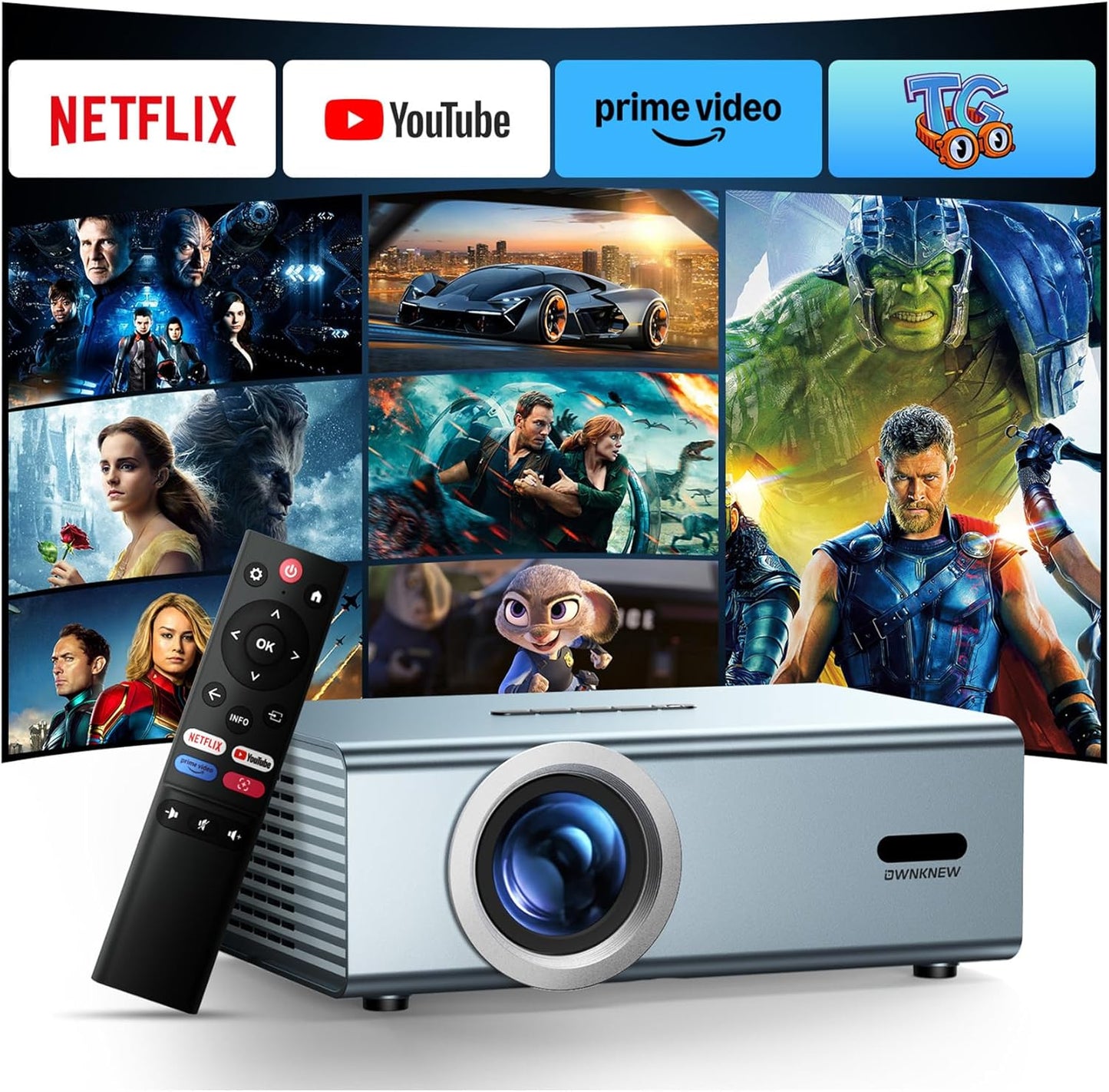 [Compatible with Netflix] GC357 Movie Projector with WiFi6 and Bluetooth5.3, Built-in App Store, Dolby Audio & Electric Focus & Auto Keystone, 4K Support High Brightness Outdoor Projectors, 1080P Proyector