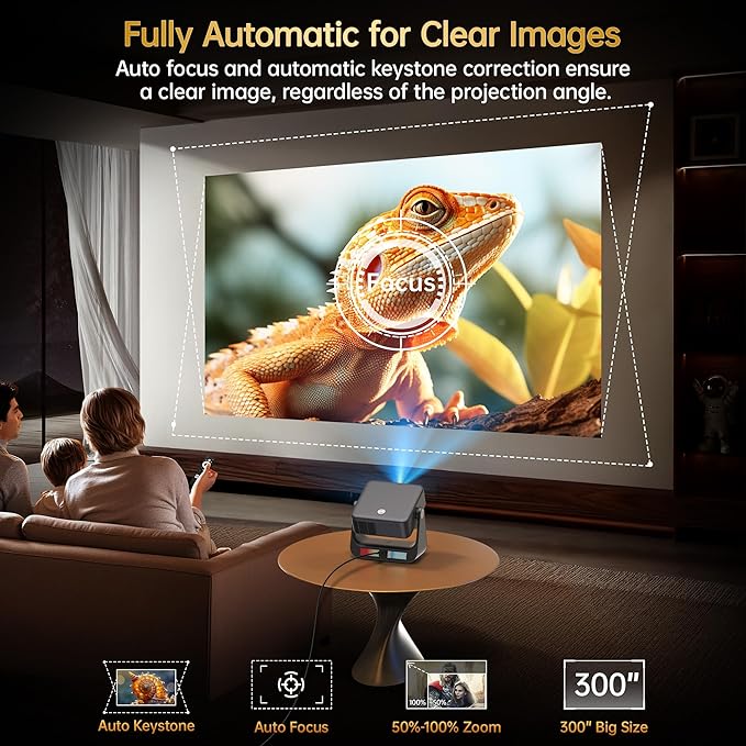 【Buit-in Google TV & Voice Control】H6 Smart Projector with WiFi 6 and Bluetooth, 4K Support Movie Outdoor Projectors Compatible with Netflix/Prime Video/YouTube, Auto Focus Home Proyector 180°Stand