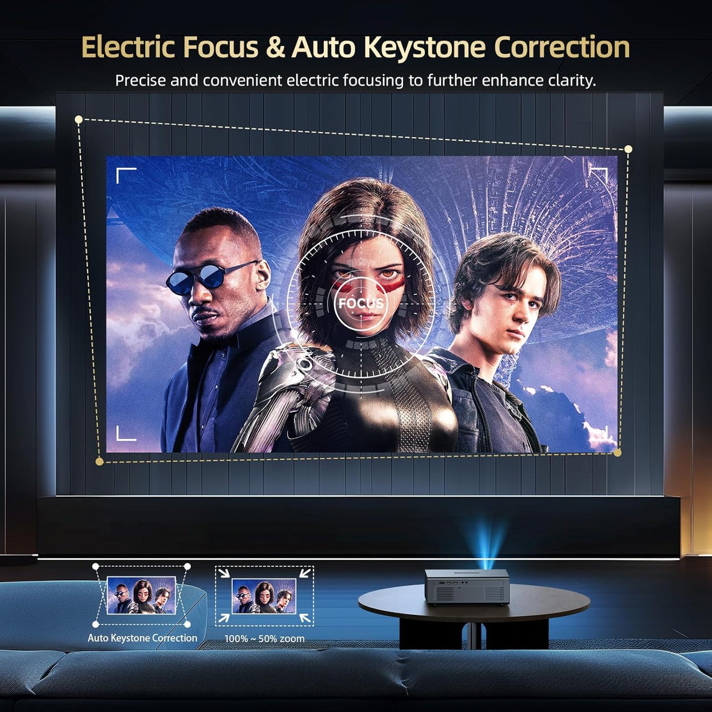 [Compatible with Netflix] GC357 Movie Projector with WiFi6 and Bluetooth5.3, Built-in App Store, Dolby Audio & Electric Focus & Auto Keystone, 4K Support High Brightness Outdoor Projectors, 1080P Proyector
