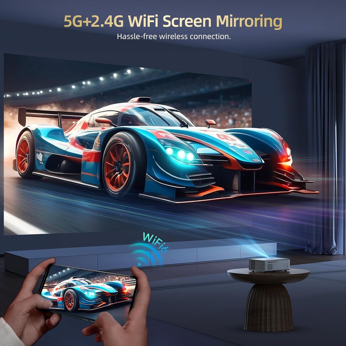 [Compatible with Netflix] GC357 Movie Projector with WiFi6 and Bluetooth5.3, Built-in App Store, Dolby Audio & Electric Focus & Auto Keystone, 4K Support High Brightness Outdoor Projectors, 1080P Proyector