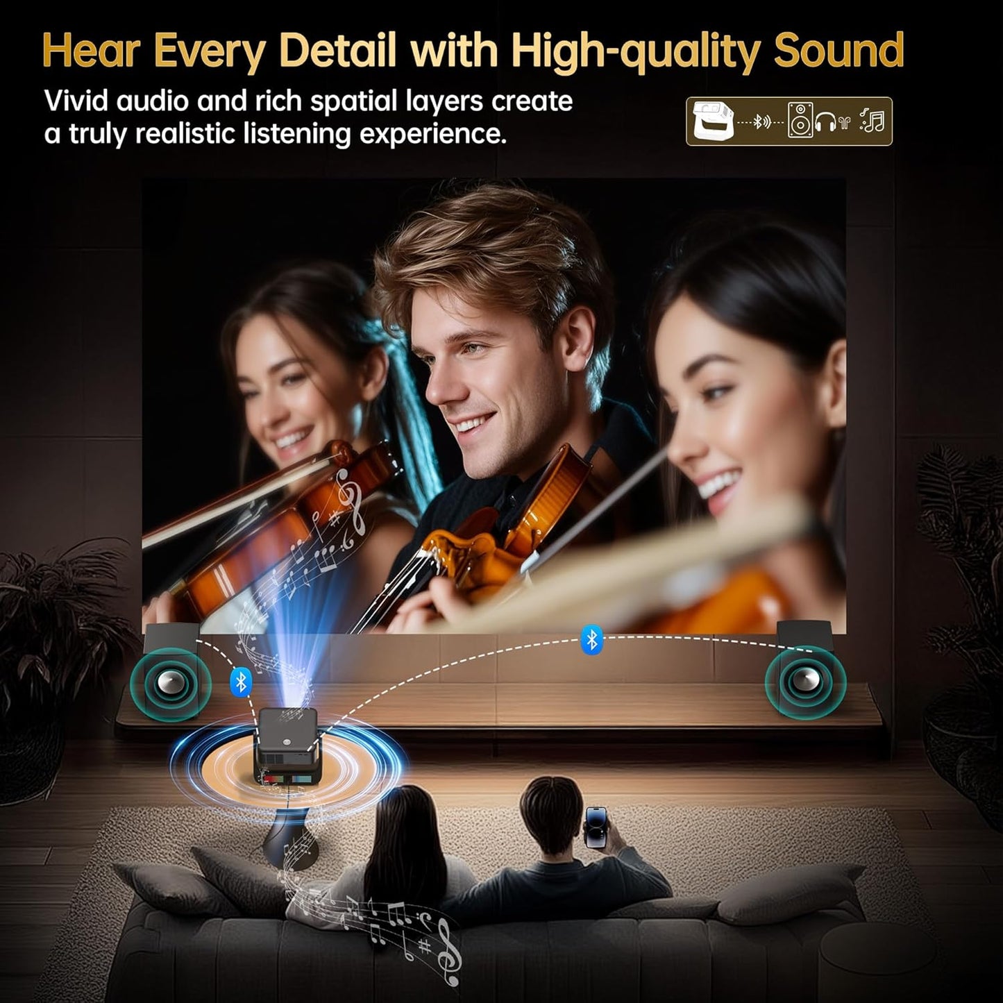 【Buit-in Google TV & Voice Control】H6 Smart Projector with WiFi 6 and Bluetooth, 4K Support Movie Outdoor Projectors Compatible with Netflix/Prime Video/YouTube, Auto Focus Home Proyector 180°Stand