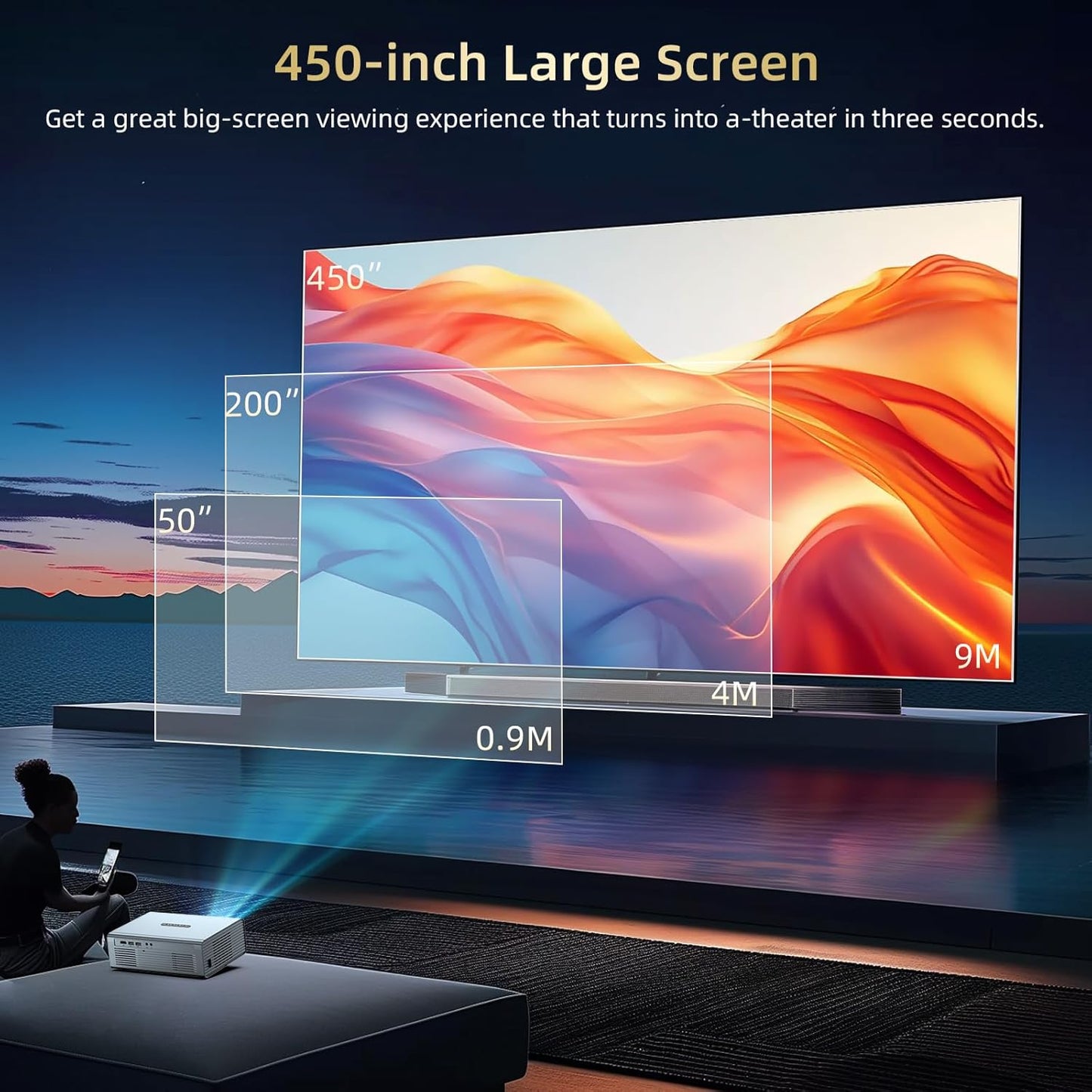 [Compatible with Netflix] GC357 Movie Projector with WiFi6 and Bluetooth5.3, Built-in App Store, Dolby Audio & Electric Focus & Auto Keystone, 4K Support High Brightness Outdoor Projectors, 1080P Proyector
